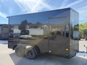 2026 7×14 ALCOM STEALTH ALUMINUM Enclosed trailer w/ spoiler and spare tire