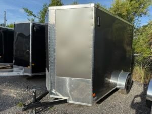 6’x10′ ALL WORLD Enclosed Charcoal w/silver trim